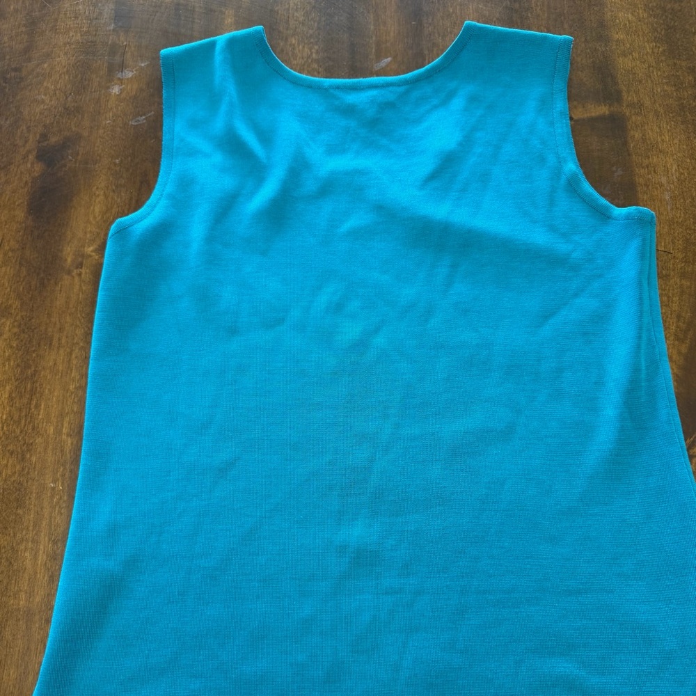 Women’s Ming Wang Ribbed Knit Sweater Shirt Aqua/Turquoise Small Office - Picture 5 of 9